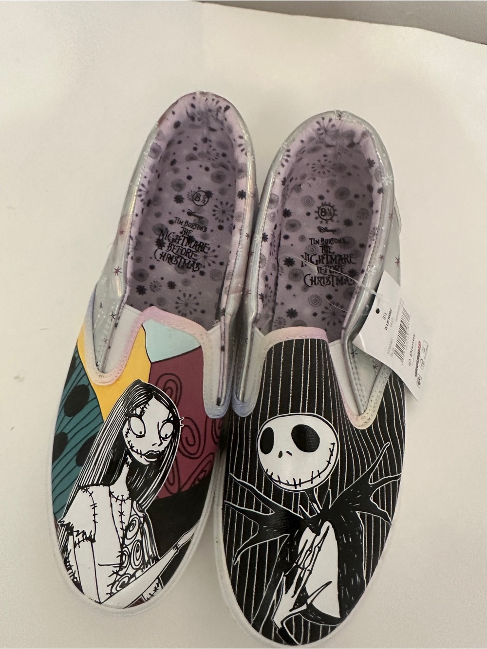 Disney Nightmare Before Christmas Jack & Sally Slip-On Sneakers NWT Size 8.5